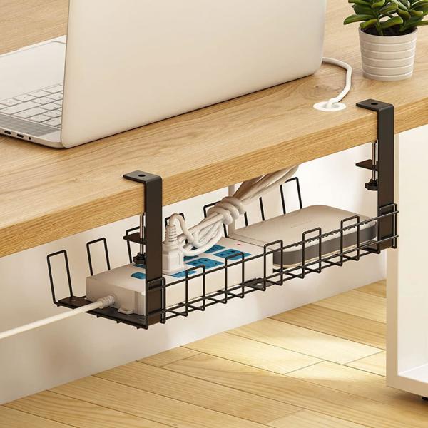 Metal Desk Cord Holder Perfect Solution for Cable Management Under Desk in Living Room