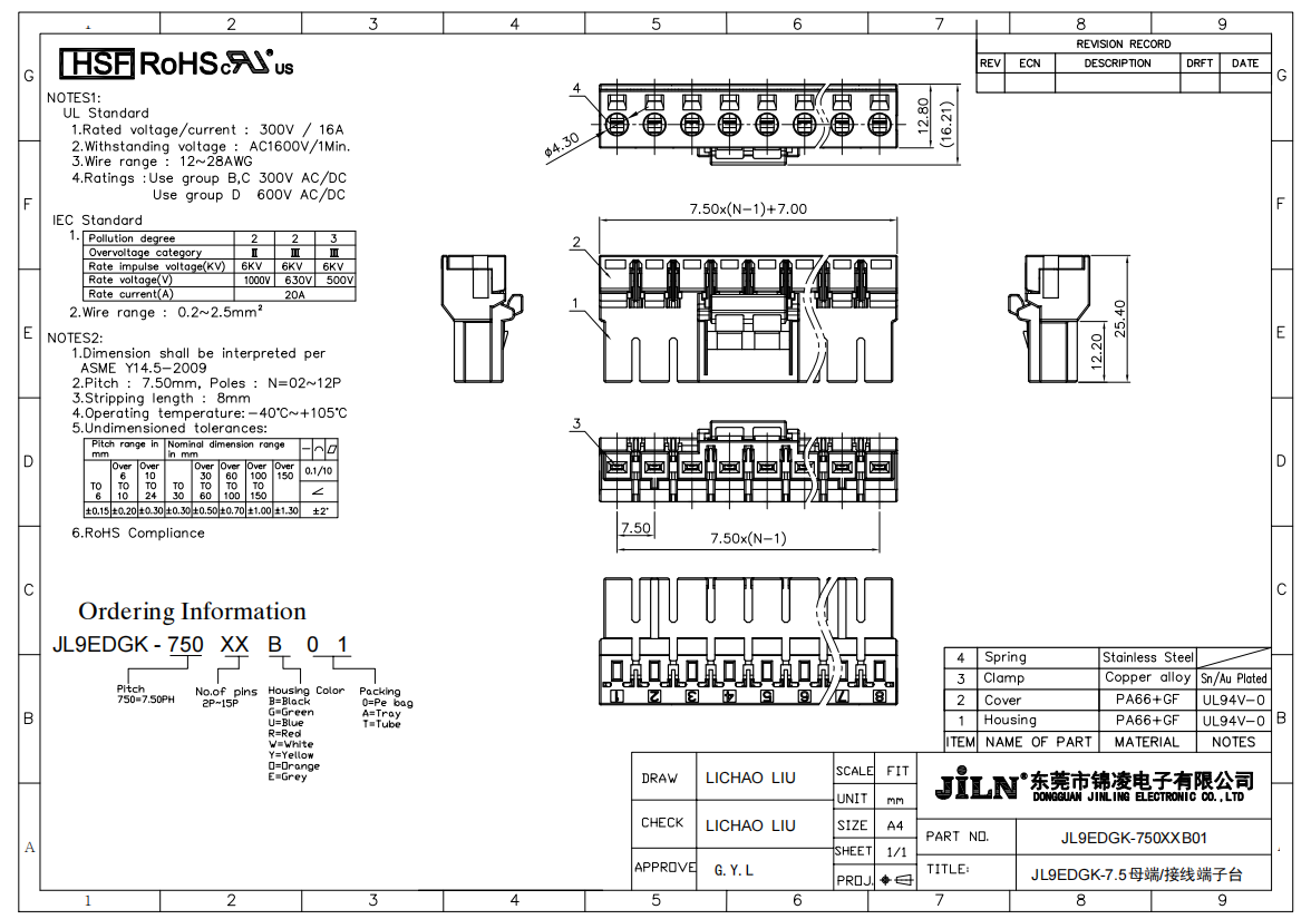 Brass PBT Electrical Terminal Block M4.0 Steel CUL PBT Plug In Terminal