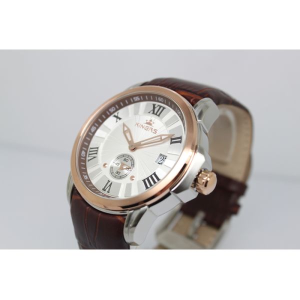 Custom logo luxury wrist watches with leather strap watches rose gold bezel