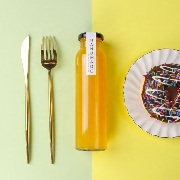Round 12oz 350ml Orange Juice Glass Bottle With Metal Lid