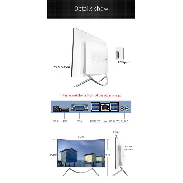 APL N3350 All In One Curved Computer HDD500GB Touchscreen Desktop Computer