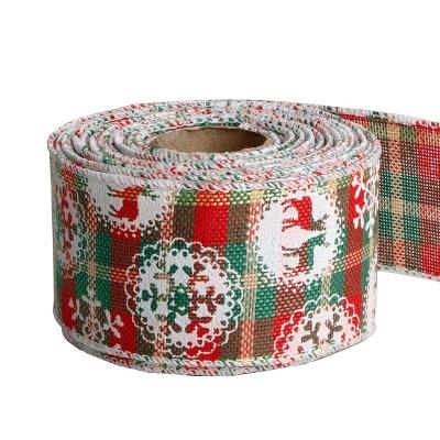 Faixa de logotipo de Natal impressa sob medida para embalagem Largura 63 mm Faixa de tecido tipo burlap