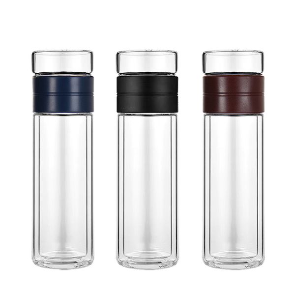 Double Wall Insulated Glass Water Bottle With Lids Fruit Infuser For Your Convenience