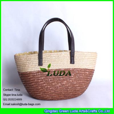 LUDA customized straw handbag brands ladies wheat straw basket bag