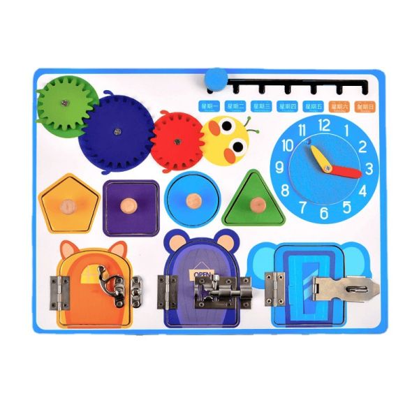 Montessori Wooden Calendar Clock Unlocking Board For Boys Girls