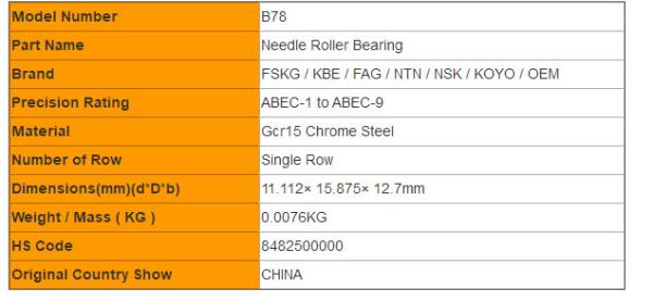 Drawn Cup B 78 Needle Roller Bearings Inched Size BH68 BH78 B85 B86 B88 B810 B812