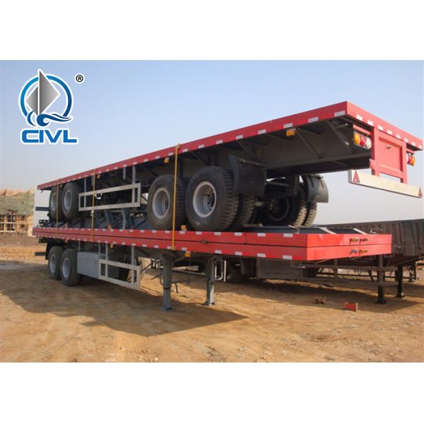 Q345 Material Flat Bed Semi Trailer Truck For 20 Or 40 Feet Container Carrying