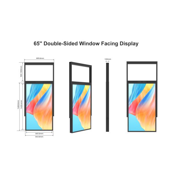 65 Cutomized ultra brightness hanging double sided window LCD display 2500nit / 700nit