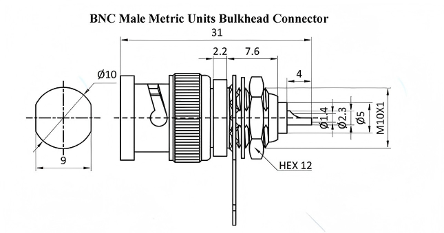 Bulkhead RF Coaxial Connectors PCB BNC Male Solder Connector DC-4GHz
