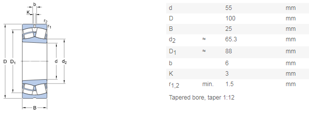 Double Row 22211 Spherical Roller Thrust Bearing P0 P6 P5 P4 P2 Precision
