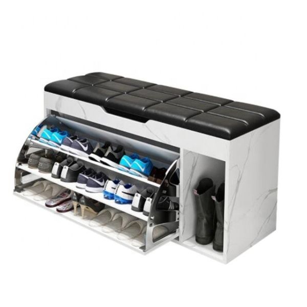 Modern Wooden Small Shoe Bench Entryway Cabinet With Soft Seat Cushion