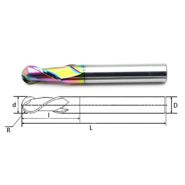 Double Flute Long Shank End Mills RLD Rainbow coating For Copper Electrode