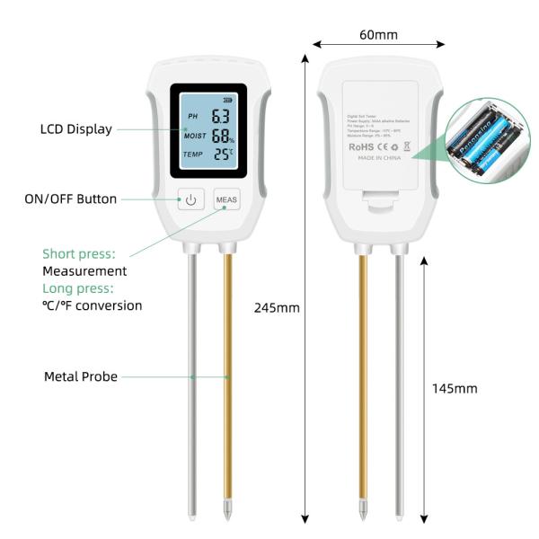 Soil Tester 3-in-1 PH Moisture Temperature Meter For Healthy Plants