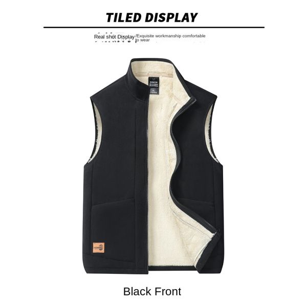 Large Size Men's Casual All-Match Trend Coat Vest with Fleece Lining and Stand Collar