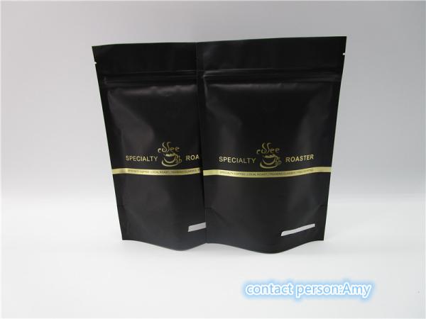 Coffee powder Plastic Pouches Packaging , logo printed coffee bean packaging matte black