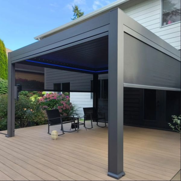 Custom Aluminum Alloy Waterproof Durable Electric Adjustable Pergola for Outdoor Villa Garden Patio Residential Living Spaces
