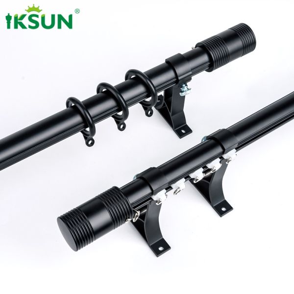 Manufacturer Aluminum Roman Poles Smooth Mute Curtain Rods With Round Finials Rings Brackets