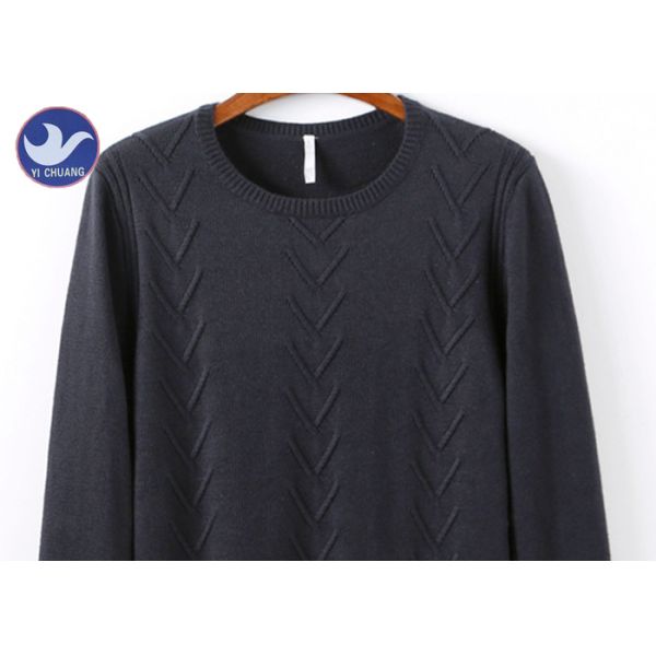 Crew Neck Mens Black Cable Knit Sweater Acrylic Wool Full Sleeves Anti - Wrinkle