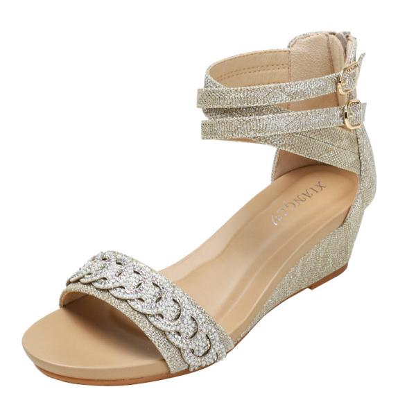 BS172 Fashion Sandals Women'S European And American Rhinestone Cross Strap Back Zipper Wedge Heel Mid-Heel Women'S Shoes