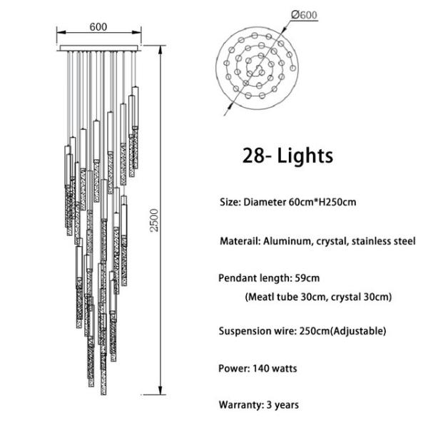Modern Ceiling Led Chandelier Loft Staircase for Living Room Crystal Hanging Lamp(WH-NC-45)