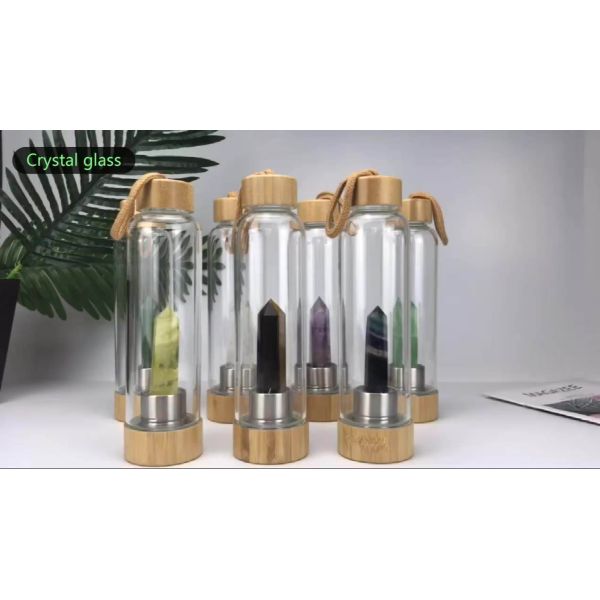 Glass Water Bottle WITH LID for Healing Energy Crystal Bpa Free Gift Set