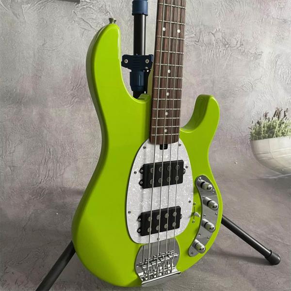 Custom 4 Strings Stingray Electric Bass Guitar in Green with White Pickguard Rosewood Fretboard