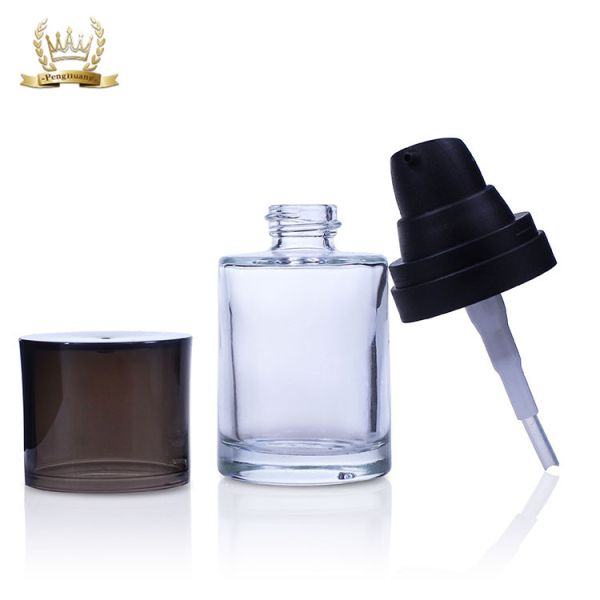 bouteille cosmétique en verre de base de la place 30ml claire de luxe avec le jet F012 de pompe