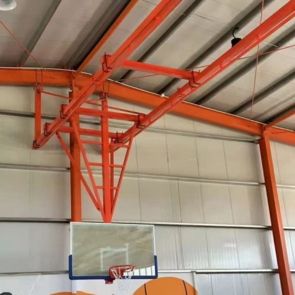 Steel Ceiling Suspended Basketball Hoop with Tempered Glass Backboard and Adjustable Electric Manual Control for Indoor Training