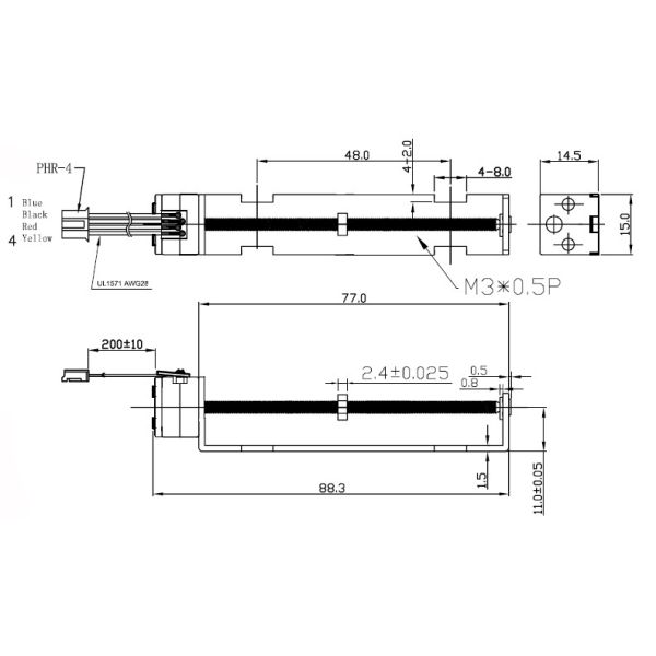 parafuso trapezoidalmente deslizante do motor 15mm do slider 8V pequeno com porca sextavada
