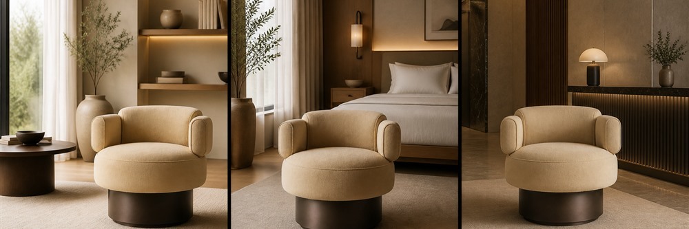 Contemporary 1-Seater Metal-Base Swivel Lounge Chair TR-H006