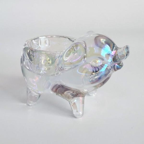 Simple Design Eco-Friendly Glass Transparent Animal Shape Pig Candle Holder for Home Decoration