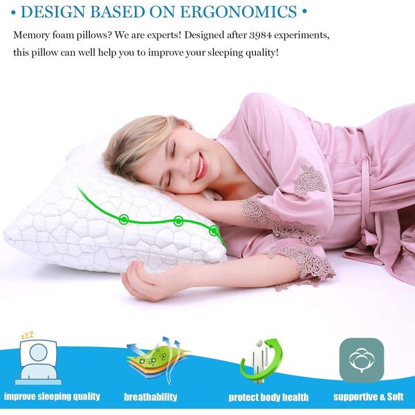 2 Pack Shredded Memory Foam Cooling Bed Pillows for Side Back Stomach Sleepers