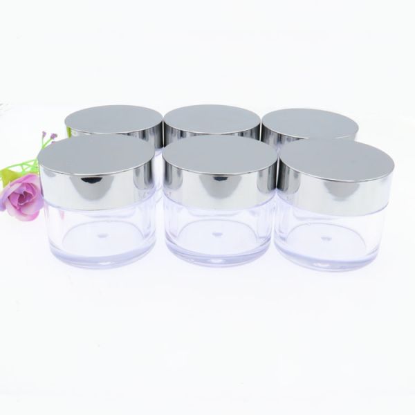 Silver Empty Face Cream Plastic Cosmetic Jars 0.5oz 1oz 2oz