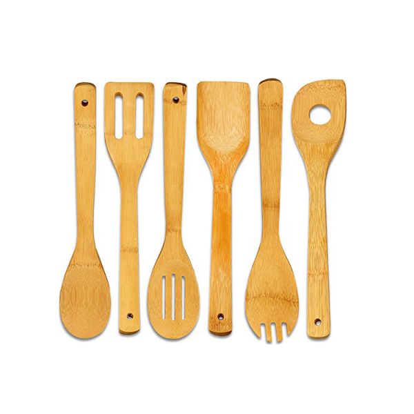 FPA free organic bamboo reusable kitchen cooking utensil with holder set of 7