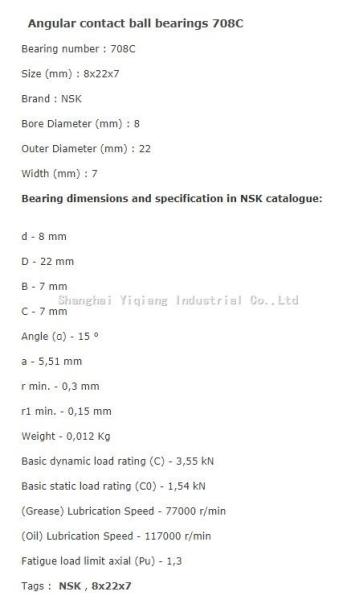 Single-Row Angular Contact Ball Bearing , Super Precision BSA206C/DFA