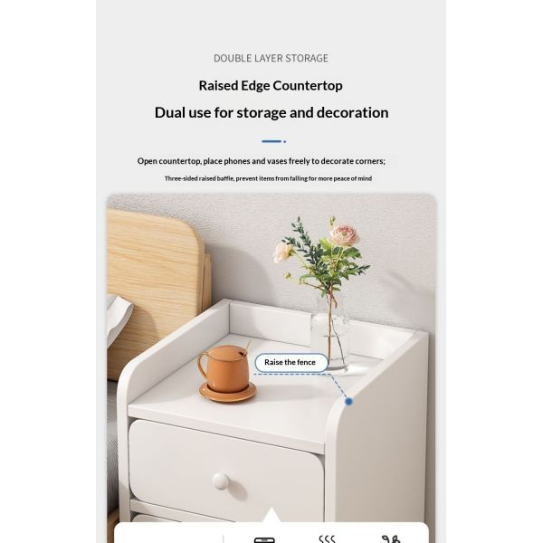 Modern Apartment Bedside Cabinet with 2 Drawers Multi-Functional Wooden Nightstand for Bedroom Storage
