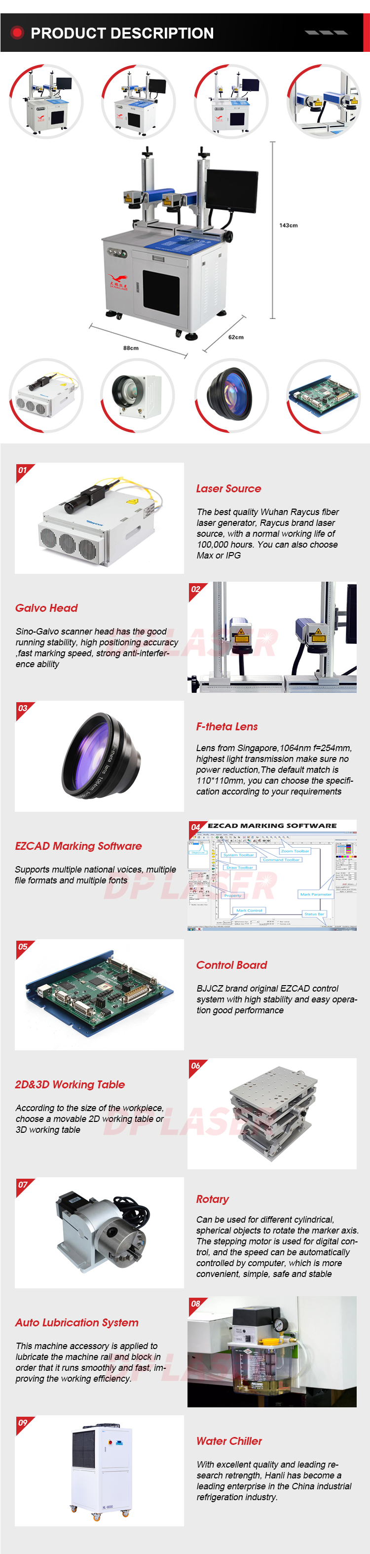 Двойная машина маркировки лазера волокна большого формата Galvo соединяя для материалов неметалла металла