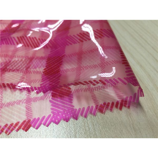 Pink Plaid Design Printed Artificial Leather Fabric , Garment Fake Leather Fabric