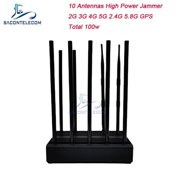 100W 10 Antennas Signal Jammer with 80m Range for Mobile Phone and GPS Blocking