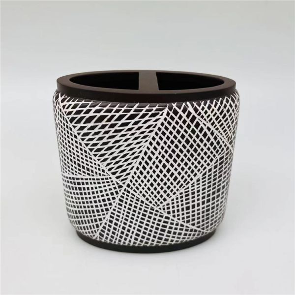 7.6x11cm Brown Polyresin Bathroom Accessories Round Tumbler Bathroom Accessory White Net Print