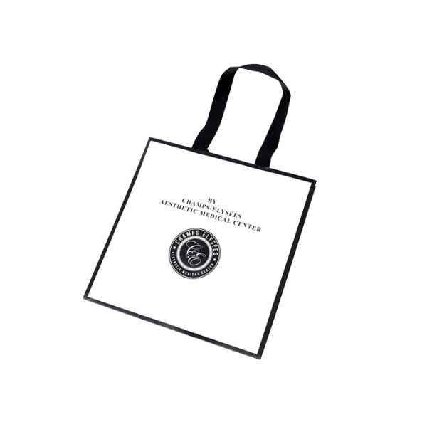White Black Ribbon Custom Logo Printed Bags , Personalized Shopping Bags For Business