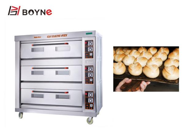 Três fornos comerciais do pão do gás das plataformas, forno comercial do cozimento do pão do poder econômico do gás