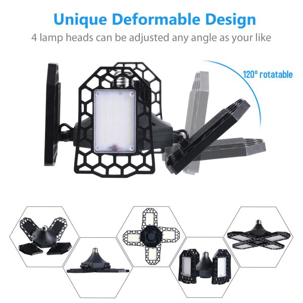 100W LED Deformable Garage Light Aluminum LED Garage Ceiling Lights IP66