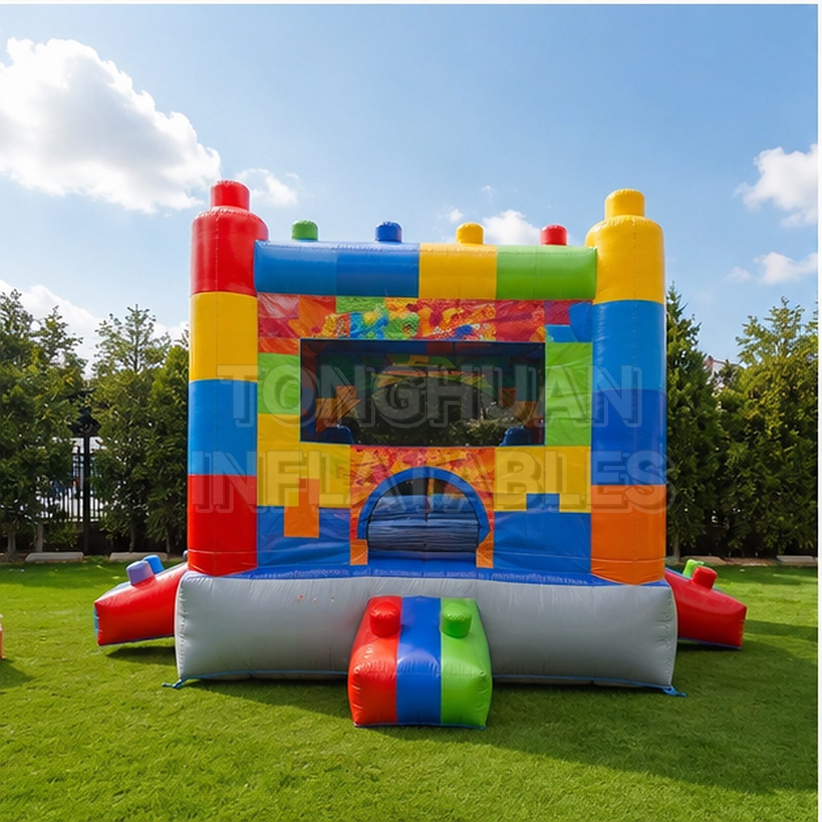 Building Block Theme Inflatable Water Slide Combo for Kids Summer Parties Parks and Commercial Rental Events