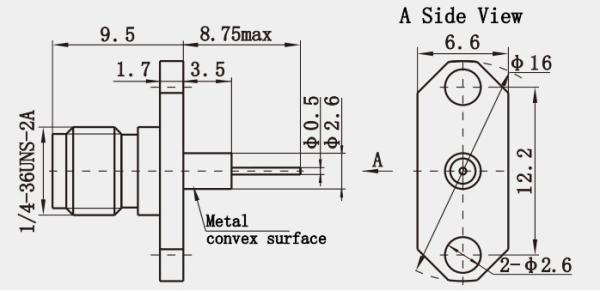 K Series Female 2-hole Flange Stainless Steel RF Coaxial Connector with Long Microstrip