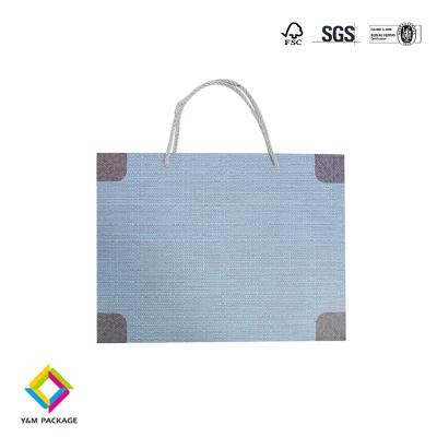 Sacos de papel de cartão azul branco de luxo para embalagens de presentes com alça de fita