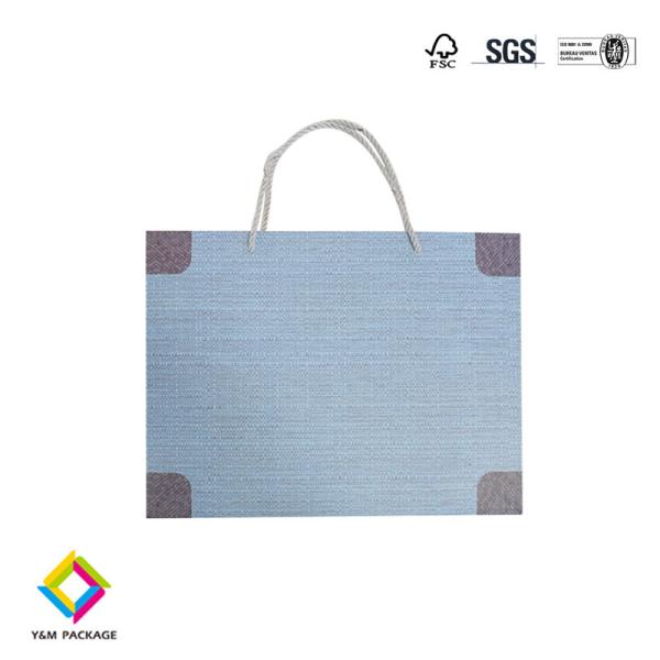 Luxury Blue Color White Card Paper Bags For Gift Packaging With Ribbon Handle