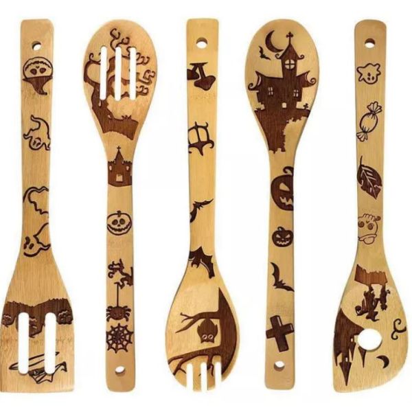 Лазер утварей кухни рождества хеллоуина бамбуковый выгравировал бамбуковый набор столового прибора