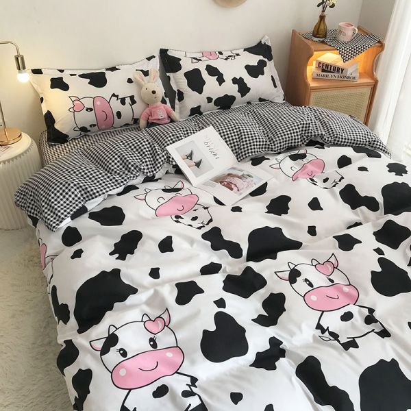 Polyester Cartoon Simple 4 Pcs Bedding Sheet Set Duvet Cover Pillowcase Wedding Bedding