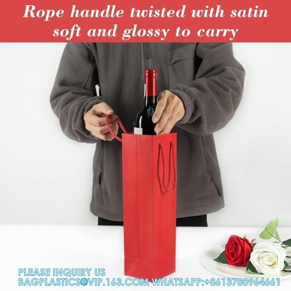 Package Thick Kraft Paper Wine Tote Gift Bags For 1 Bottle, Sturdy Paper Wine Gift Bags With Handles